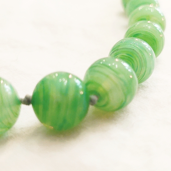 Vintage Czech Glass Long Jade Hand-Knotted Beaded Necklace - Picture 5 of 7